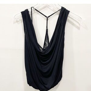 Intimately Free People Black Cowl Deep V Lace Layered Tank Top Small
